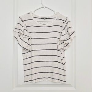 Striped top with ruffled sleeves